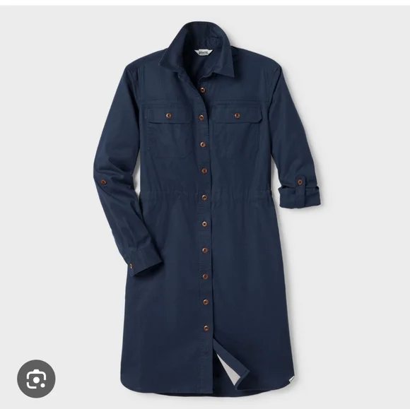 DULUTH TRADING CO HEMP SHIRT DRESS NAVY CURVY PLUS PREPPY CLASSY elegant Y2k - Picture 2 of 16